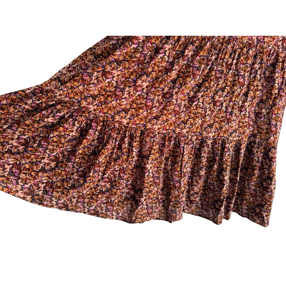 Natural Life Maxi Dress M Keyhol Brown Floral Tiered 3/4 Sleeve Boho Cottagecore - Picture 6 of 11